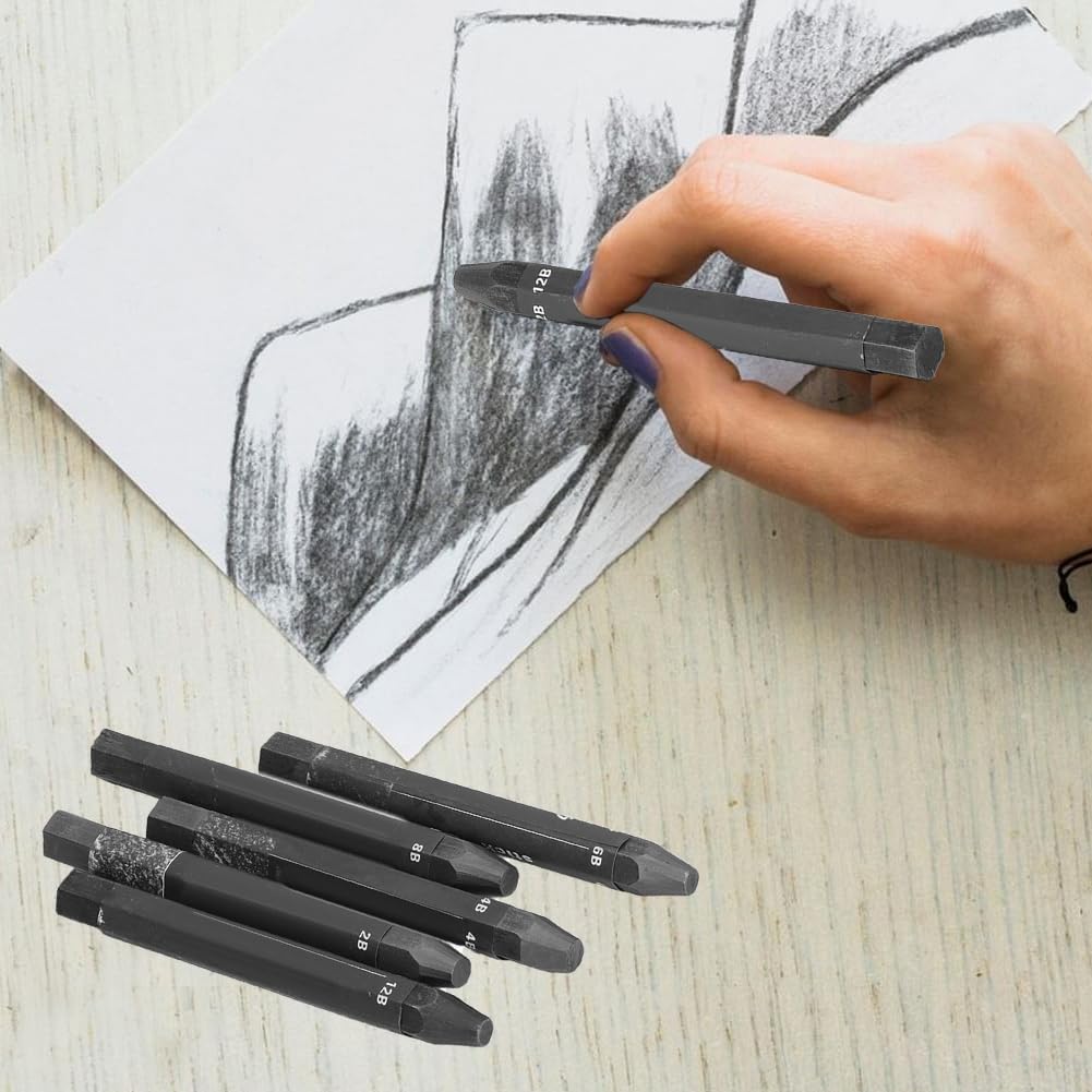 Set di Bastoncini di Grafite, Bastoncini di Grafite Compressi, Confezione da 5 Pezzi per Artisti e Matite per Ombreggiatura, Disegno, Schizzi, Ombreggiatura, Carboncino