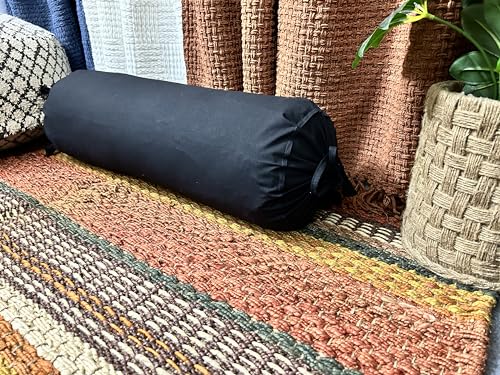 SAFFRON HANDICRAFTS 2 Pcs Cervical Neck Roll Pillow Cover with Drawstring Closures Round Neck Roll Pillow Case Cotton Bolster Pillowcases for Cylindrical Cushion (Black, 3 x 18 inch (7.5 x 45.5 cm))