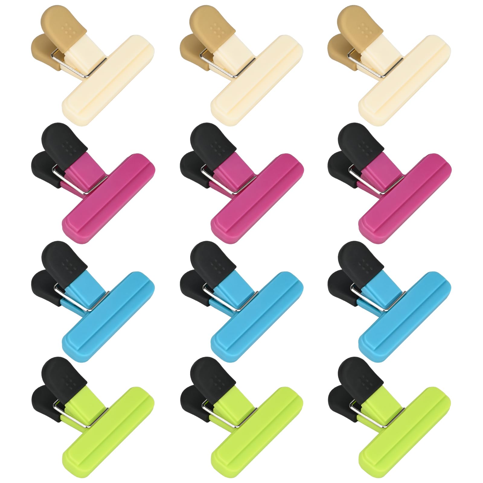 ouhos 12 Pcs Food Clips Color Black Freezer Food Bag Clips for Food Storage Reusable Food Clips Bag Sealing Clips for Home Kitchen Snacks ﻿Coffee Sandwich Bags Clips