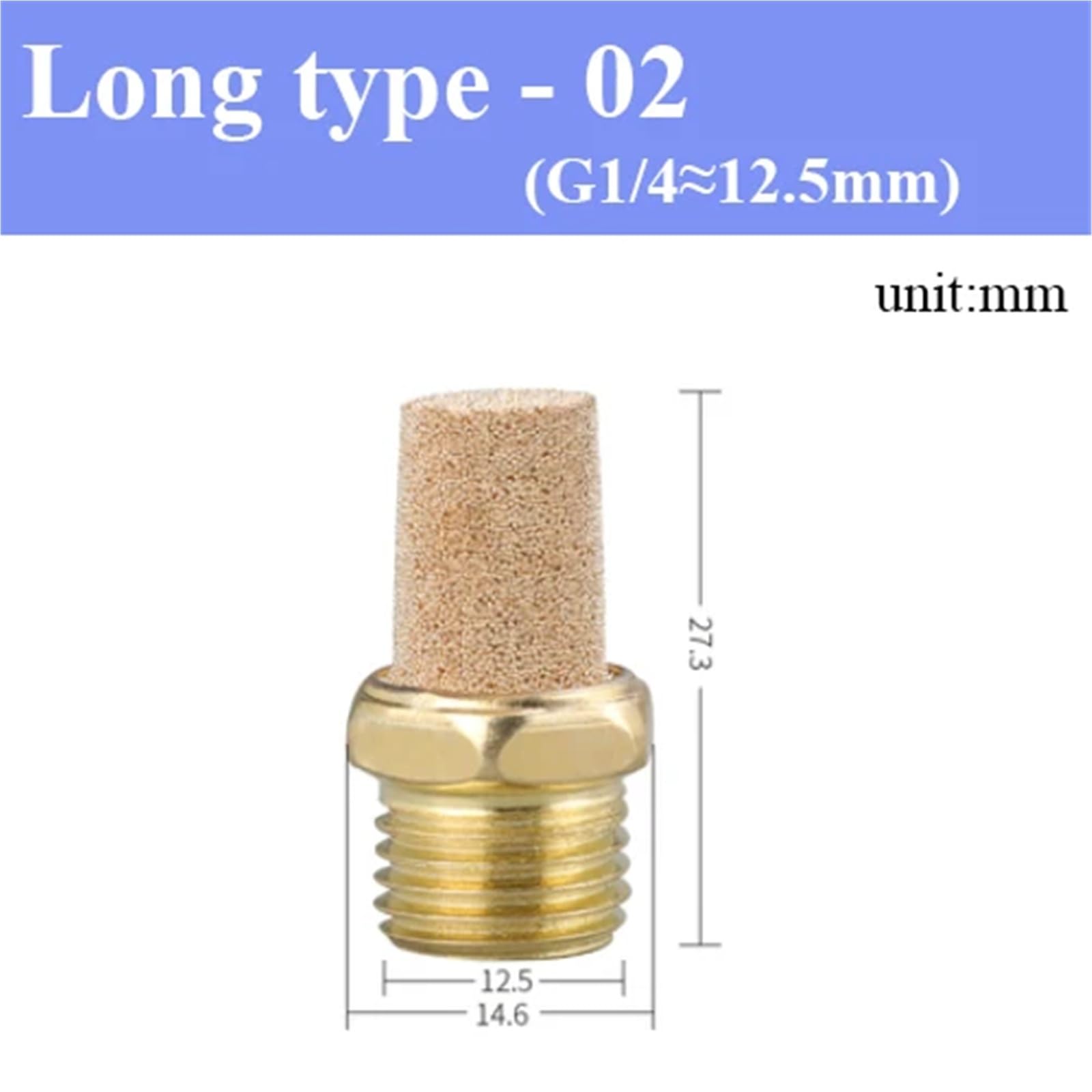 Silencieux pneumatique en laiton réglable Long court 1/8 1/4 3/8 1/2 filetage mâle 1 pièces(Long-02)