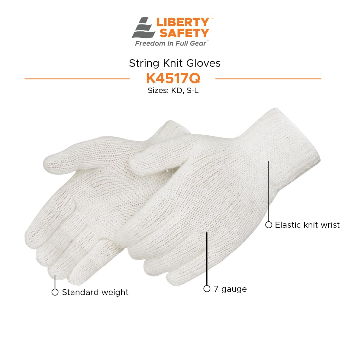Libertad p4517q algodón/poliéster Regular Peso Plain sin costuras de punto guante con elástico cuerda Knit muñeca, tamaño mediano, blanca Natural (Pack de 12)