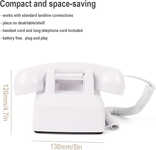 Miniatura 7 de Teléfonos fijos vintage para el hogar, teléfono giratorio retro blanco con timbre y volumen, teléfono analógico de escritorio antiguo para personas