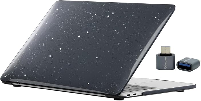 McStorey MacBook Air 13.6 İnç Simli Kristal Parlak Kılıf A2681 A3113 A3240 A3449 M2 M3 M4 M5 Uyumlu Sert Kapak Hard Case Siyah
