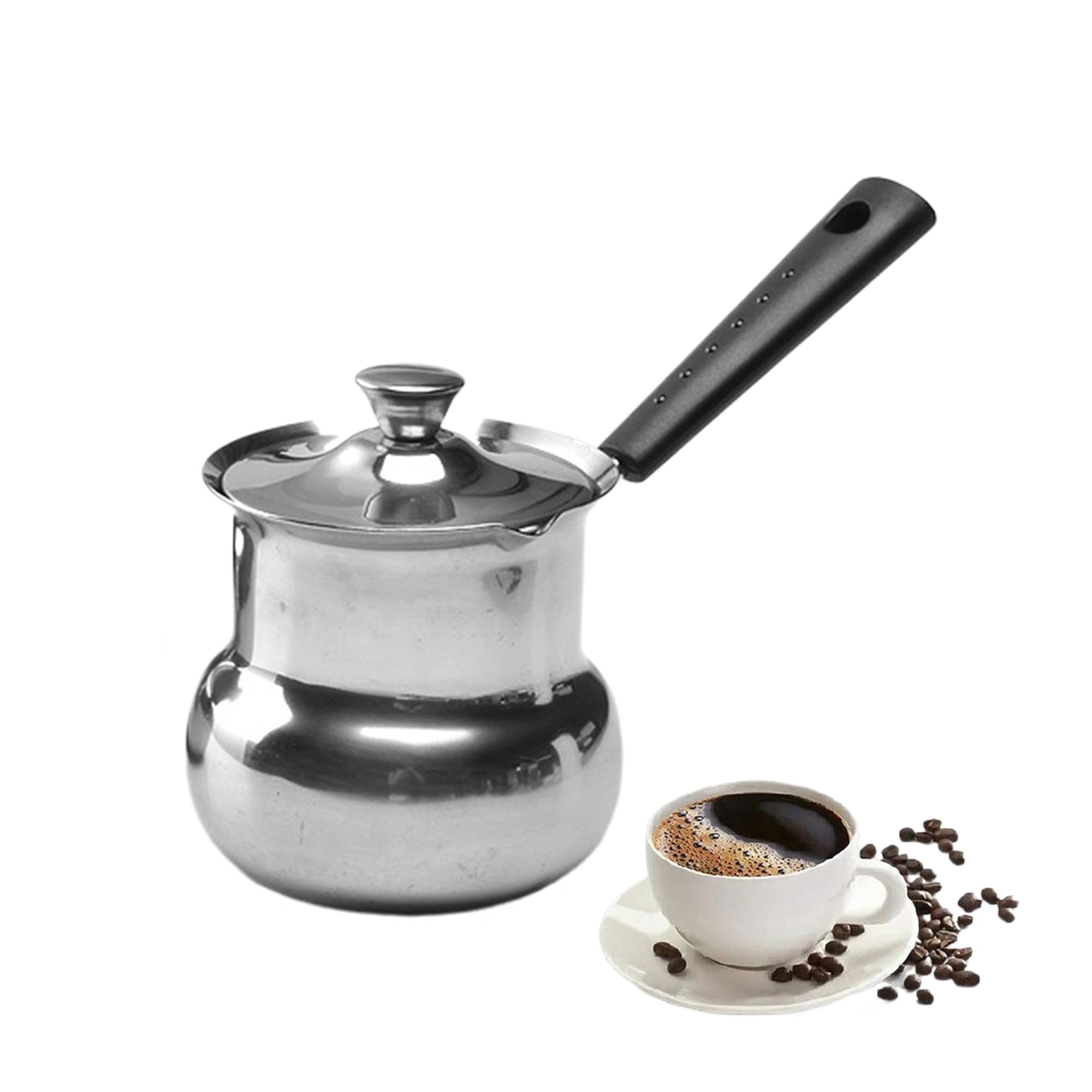 IULAVP Turkish Coffee Pot with Lid: Stainless Steel Mini Saucepan Chocolate Melting Pot, Milk Warmer Butter Warmer for Stove Top Espresso Coffee Tea Soup Warming (450ML)