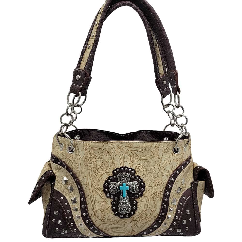 BHW Western Cross Purses Concealed Carry Western Satchel Handbags, Cross-44-beige,