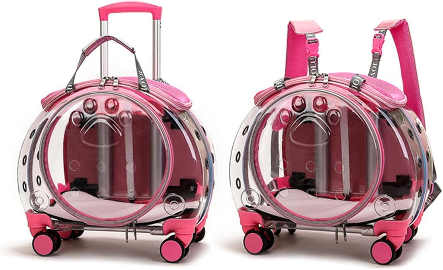 Cat Carrier with Wheels, Hard Shell Cat Backpack Carrier for Travel, Rolling Pet Carriers with Silent Casters, Telescopic Handle & Detachable Shoulder Strap Pink