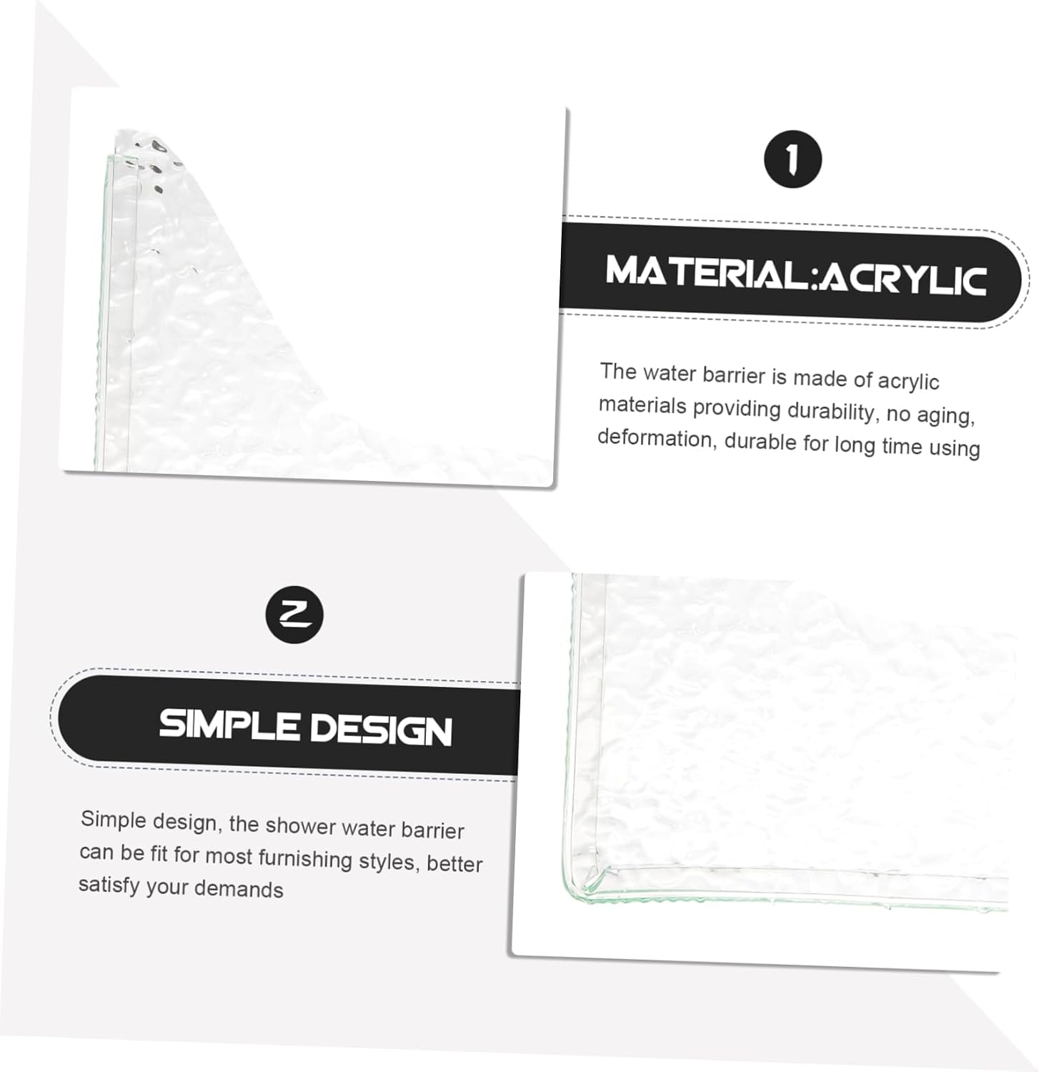 2pcs Bathtub Splash Guard Acrylic Shower Water Barrier Easy Install Bath Accessories Bathroom Splash Guards