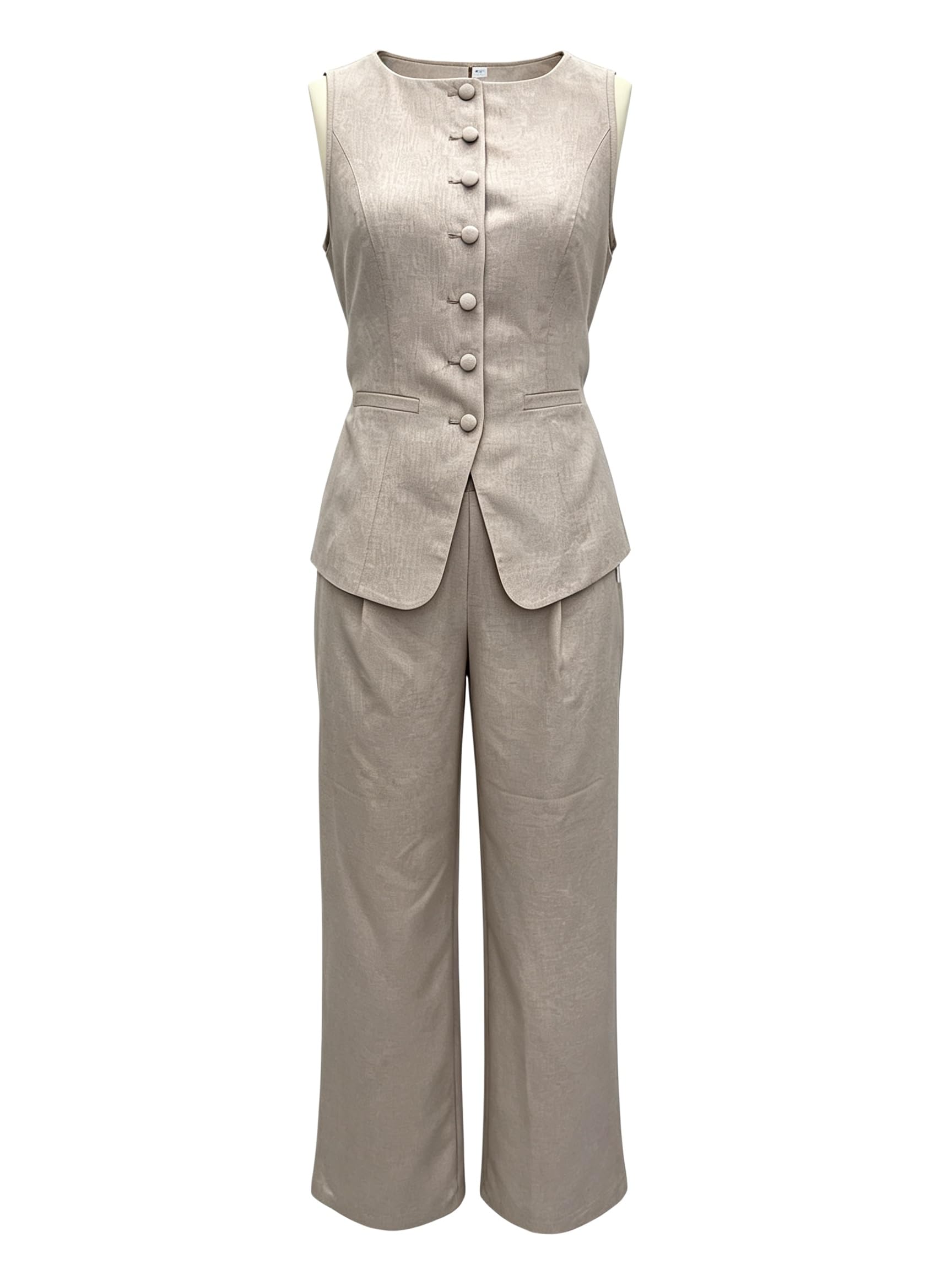 Conjunto Mujer Vestir Dos Piezas Conjunto De Traje De Verano De 2 Piezas Para Mujer: Elegante Blazer Sin Mangas Con Cuello Redondo Y Lazo En La Espalda Y Pantalones De Pierna Ancha A Juego Conjunto