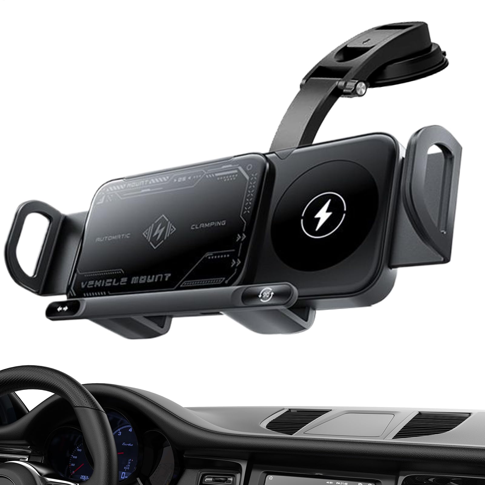 Caricabatterie wireless per auto, supporto per telefono cellulare sul veicolo | Supporto universale per telefono in auto, caricatore per telefono a doppia bobina, 15 W, per console