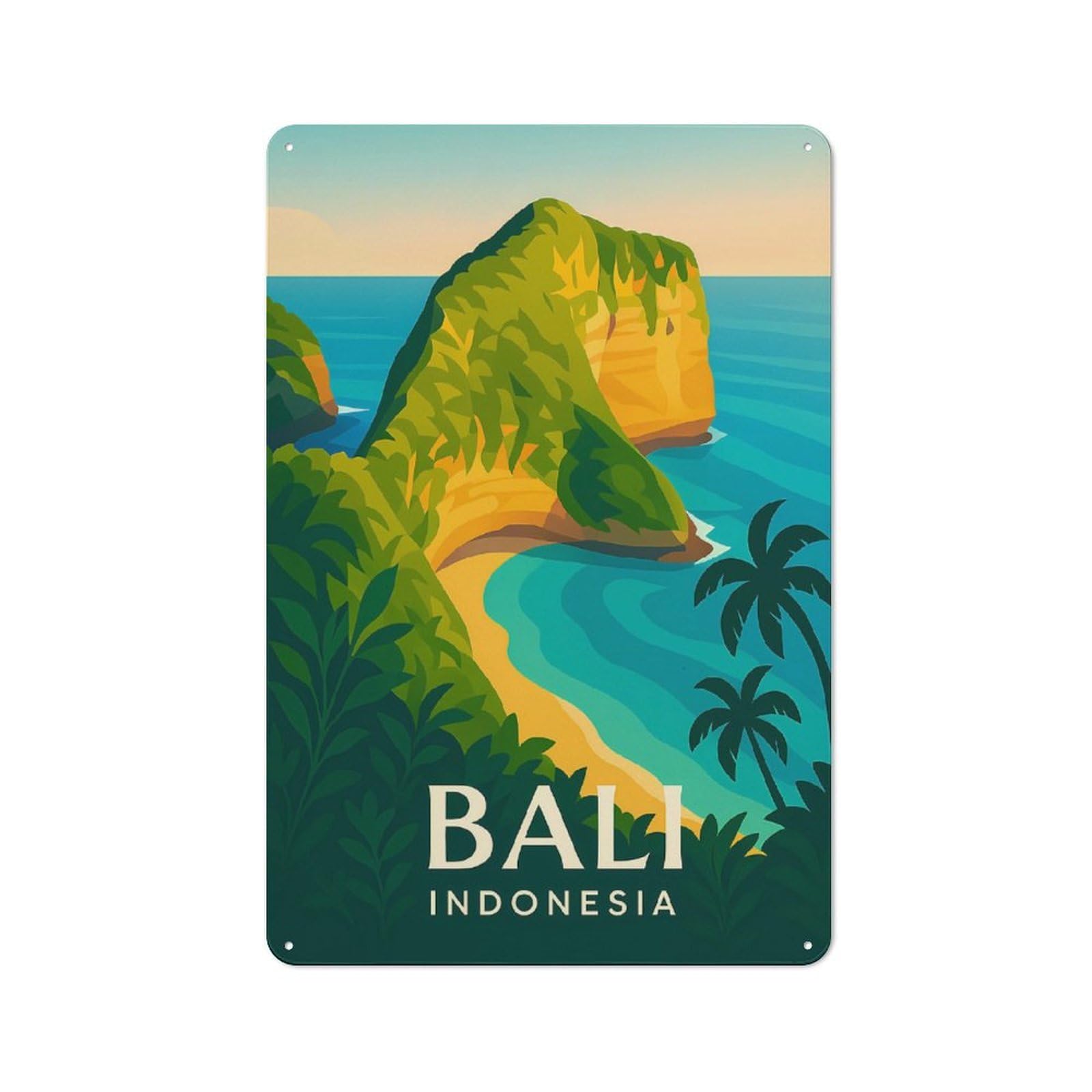 Junmoney Style-17 Bali, Indonesia Travel (2) Printed Metal Sign 30X20cm For Garage Wall, For Collectors Of Vintage Metal Wall Decor