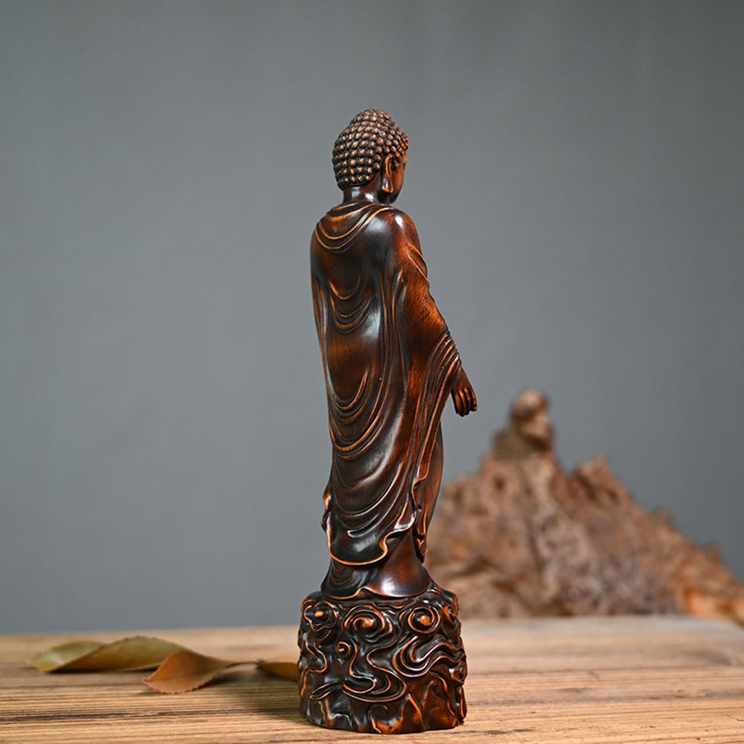 Amazon｜木彫りの仏像 釈迦如来像 仏陀彫刻 釈迦牟尼仏立像 ブッダ