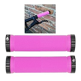 PLATT Bicycle Handle Bar Grips Colorful Rubber Mushroom Grips for BMX/MTB Bikes (2 Pairs) (Pink+end caps)