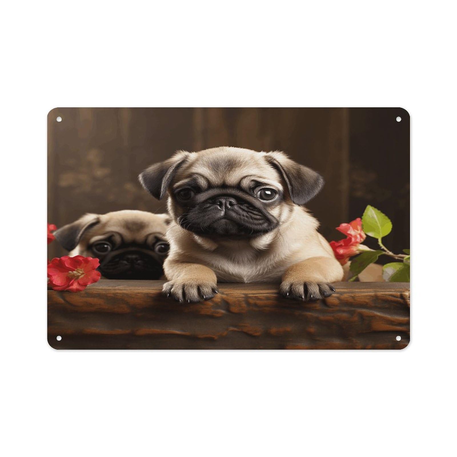 VstaDank Metal Aluminum Puppys Pug Sign Wall Decor Vintage Metal Sign Plaque Boho Wall Hanging Decor Sublimation Picture Panel Personalized Plaque Poster 8x12in