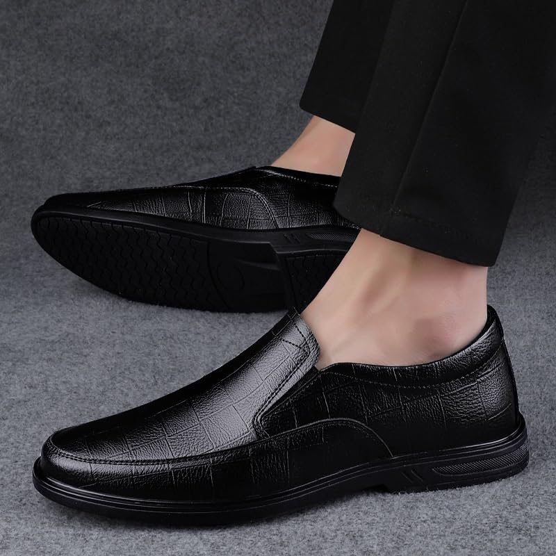 Men's Dress Formal Shoes Wedding Uniform Plain Toe Slip-on Anti-Slip Rubber Sole Slip Resistant Block Heel Office Vegan Pu Leather3