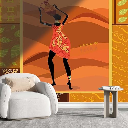 Papel adhesivo de alta resistencia para mujer africana, tapiz para cocina, sala de estar, apto para inquilinos, 31.5 pulgadas de ancho x 24 pulgadas