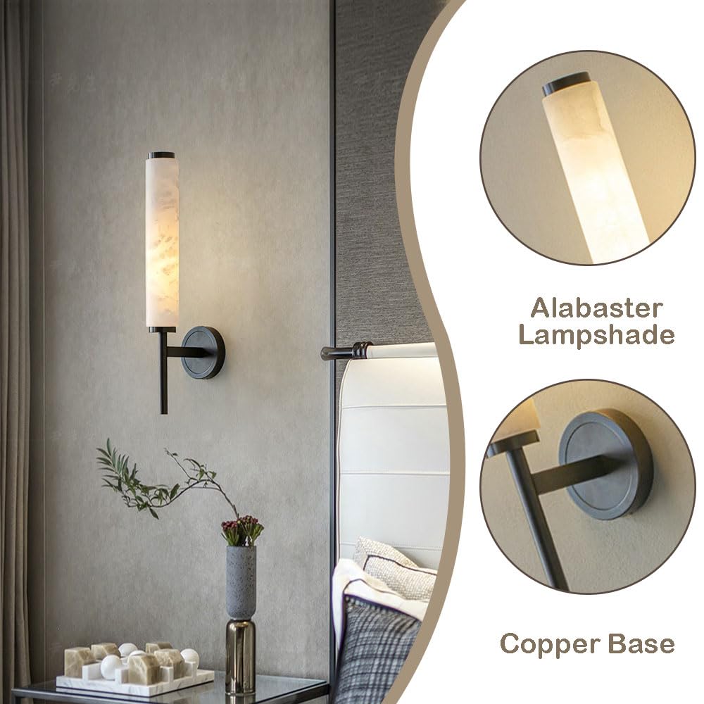 Applique cilindrica in alabastro, Lampada da Parete in Stile Industriale Moderno, Applique a Parete in Rame con Sorgente Luminosa a LED, Ideale per Soggiorno, Balcone e Ristorante.