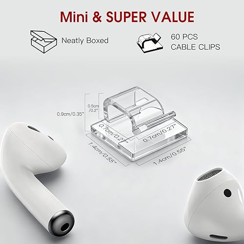 Miniatura 4 de 120PCS Heavy-Duty Adhesive Cable Clips, Clear Traceless Cord Organizer & Wire Holders for Wall, Desk, Car, LED Strips and Outdoor Lights (Small)