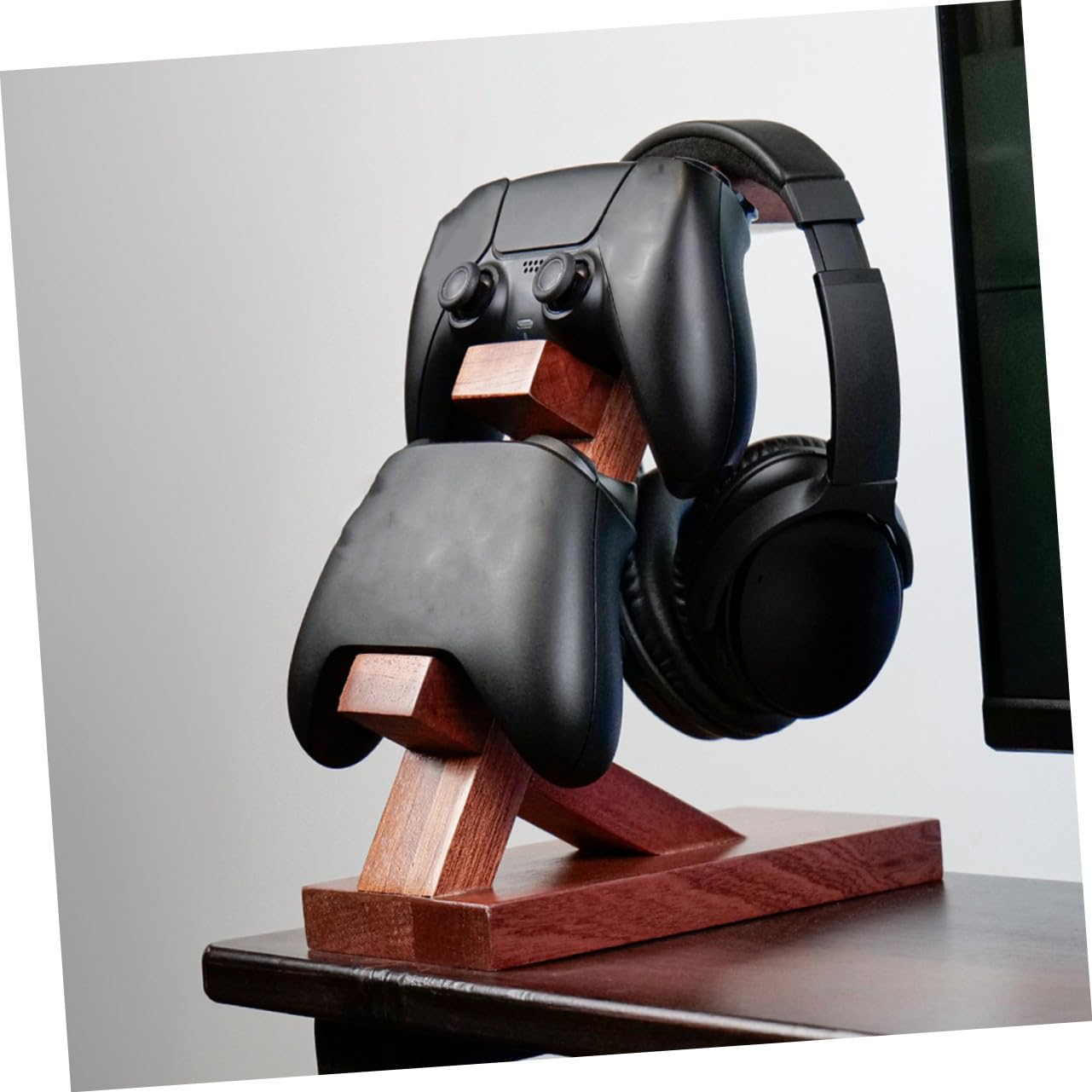 Homoyoyo Supporto per Controller di Gioco in Legno Multifunzionale con Portacuffie Integrato Compatibile con Xbox Organizzatore Stabile per Gamepad e Headset Accessorio Essenziale per