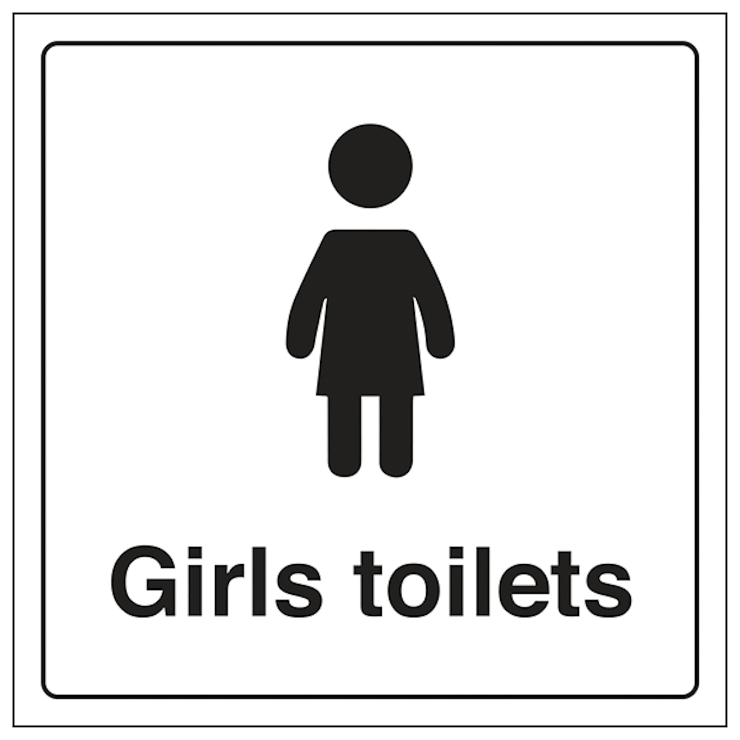 V Safety Girls Toilets 150 x 150 mm - Glow In The Dark 1mm Rigid Plastic Safety Sign