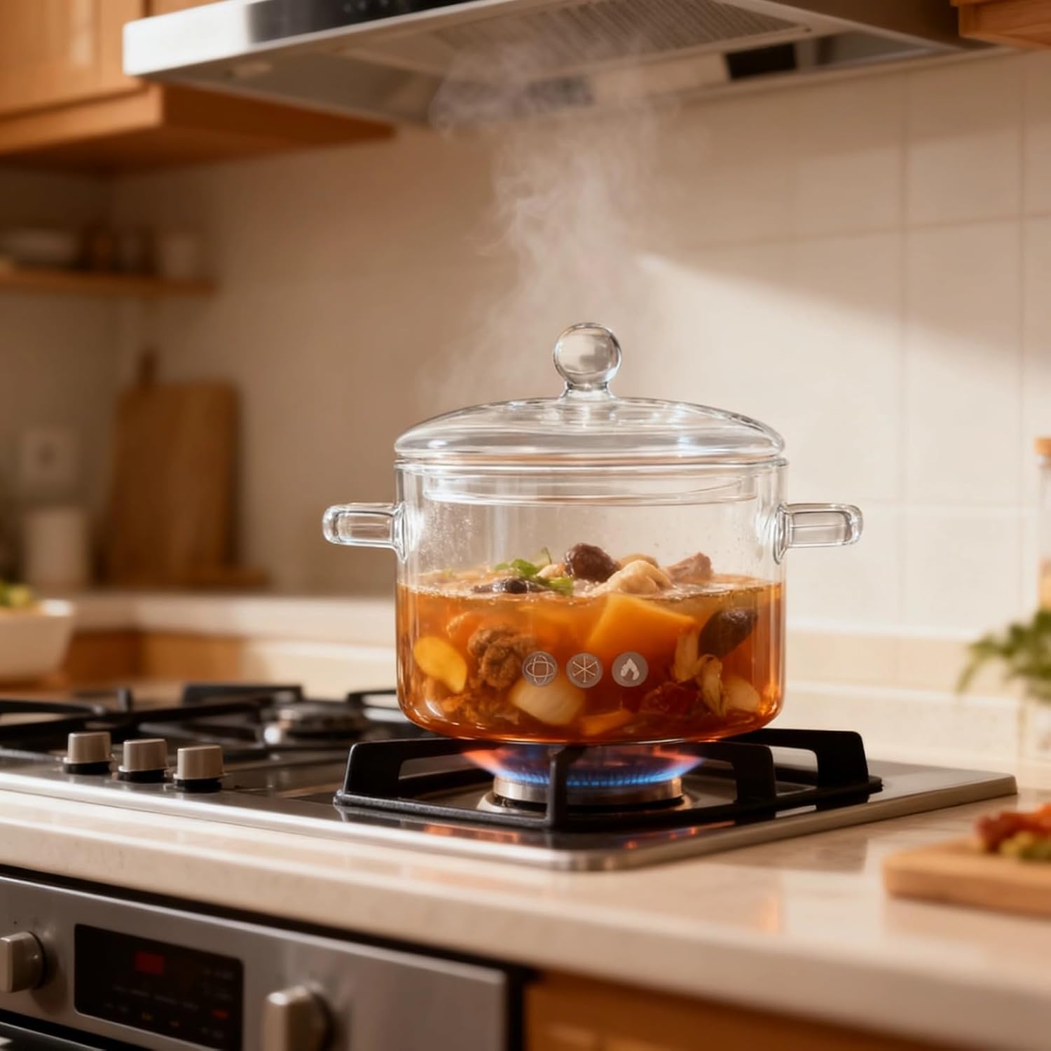 Glass Stew Pot, Multifunctional Double Handle Design, with Lid, Electric Heating Wine Warmer, for Brewing Tea, Milk, Coffee, Microwave & Open Fire Use