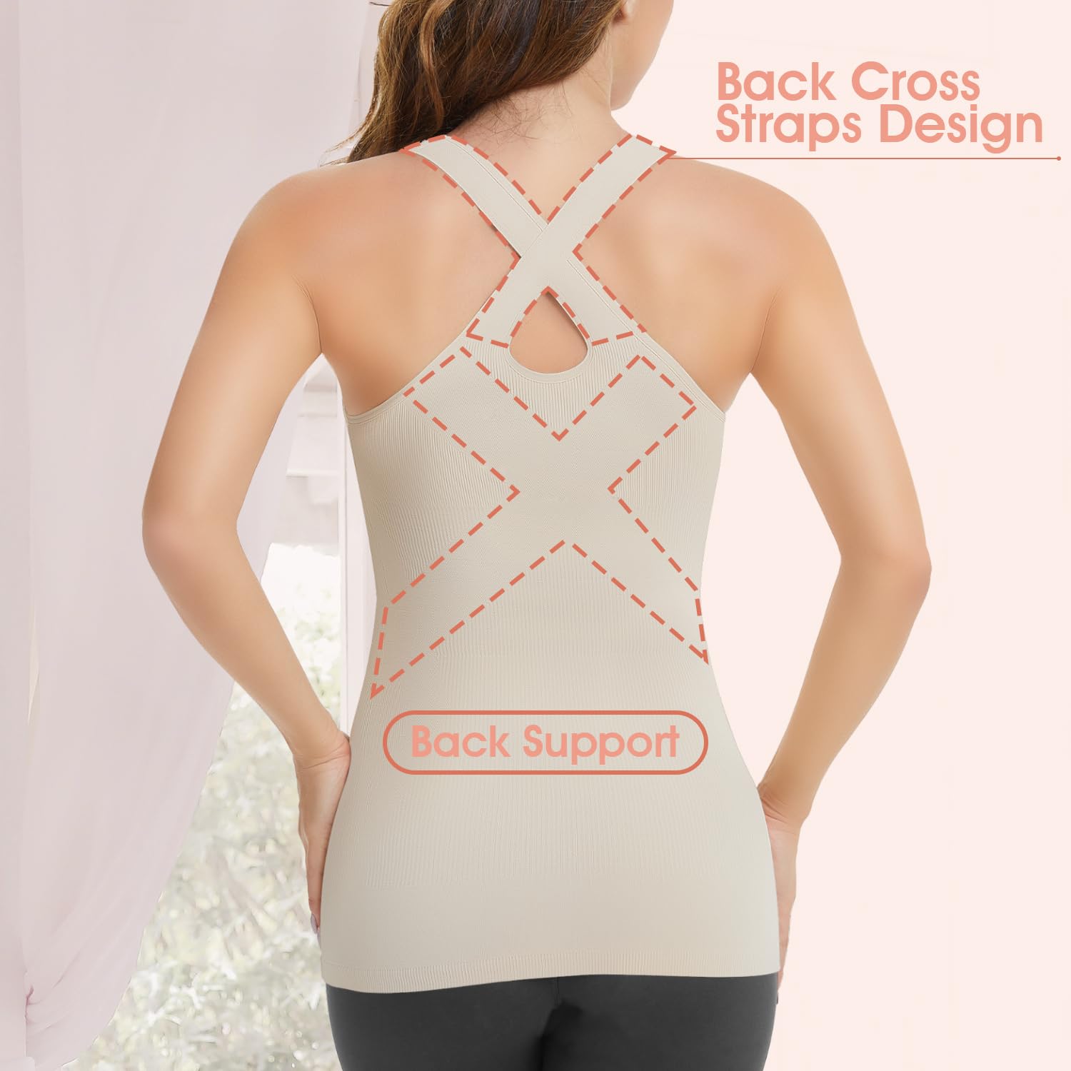 Camisetas sin Mangas de compresión Cami - Camisola Moldeadora Adelgazante con Cuello Redondo Cruzado y Control de Barriga para Mujer