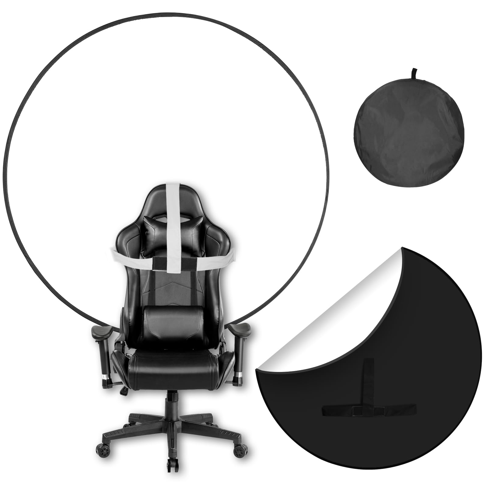 145 cm 2-in-1 Fotohintergrund, Beidseitig Schwarz/Weiß, Faltbar & Tragbar für Streaming, Zoom Meetings, Gaming, Home Office und Fotografie