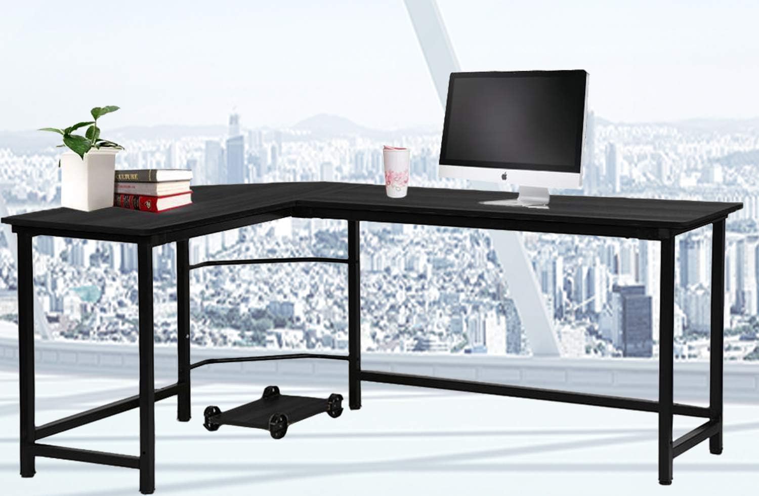 Amazon.com: Modern L-Shaped Desk Corner Computer Desk, Large Work Space ...
