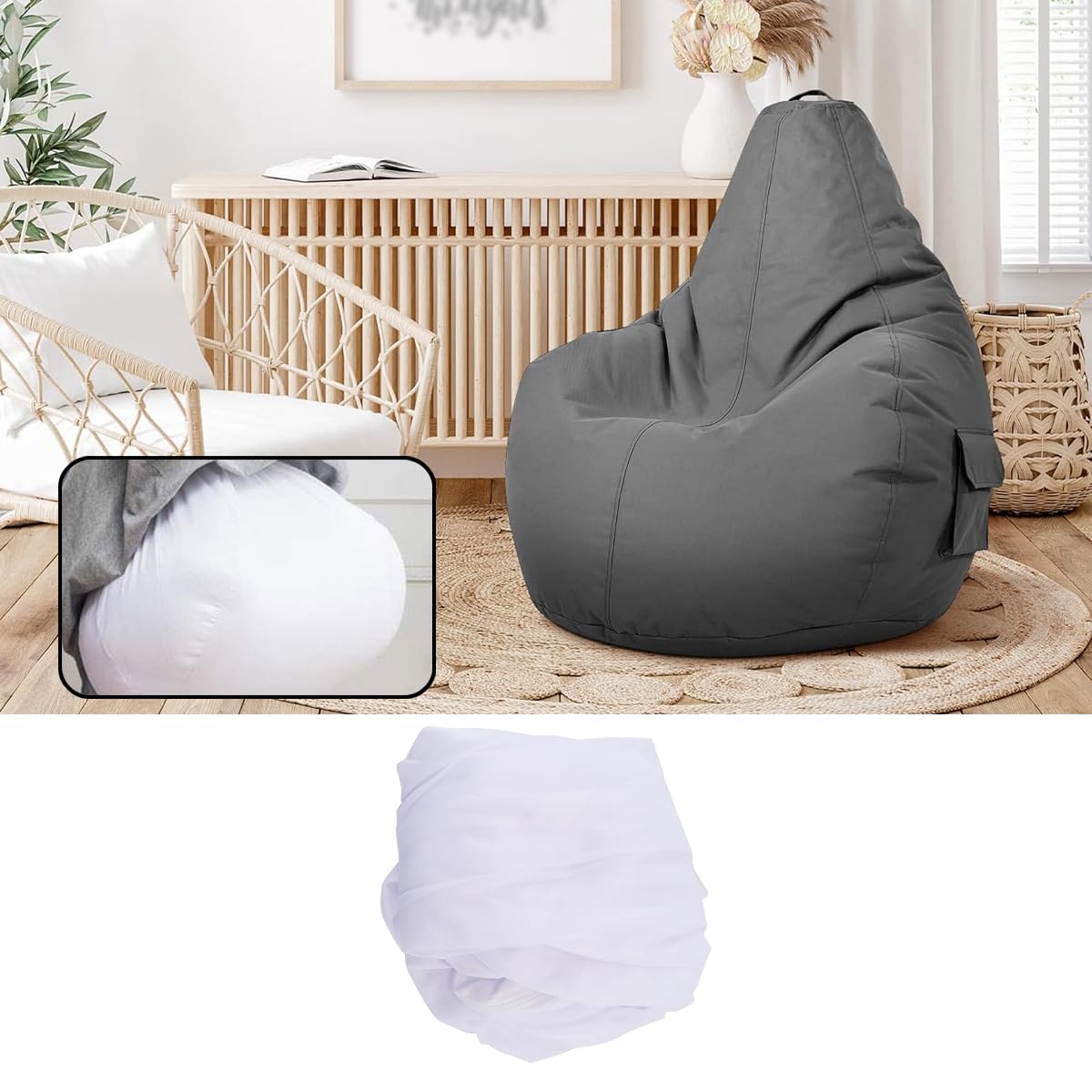 Huba 1 x Innenbezug für Sessel, 80 x 90 cm, für Sitzsack, Innenbezug, Faulenzersofa mit Reißverschluss für DIY Faulenzerbeutel ohne Füllung