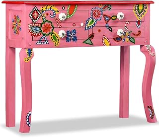 WKIEQACO Muebles y almacenamiento, bufés y aparadores, mesa de consola de madera de mango maciza pintada a mano en color rosa
