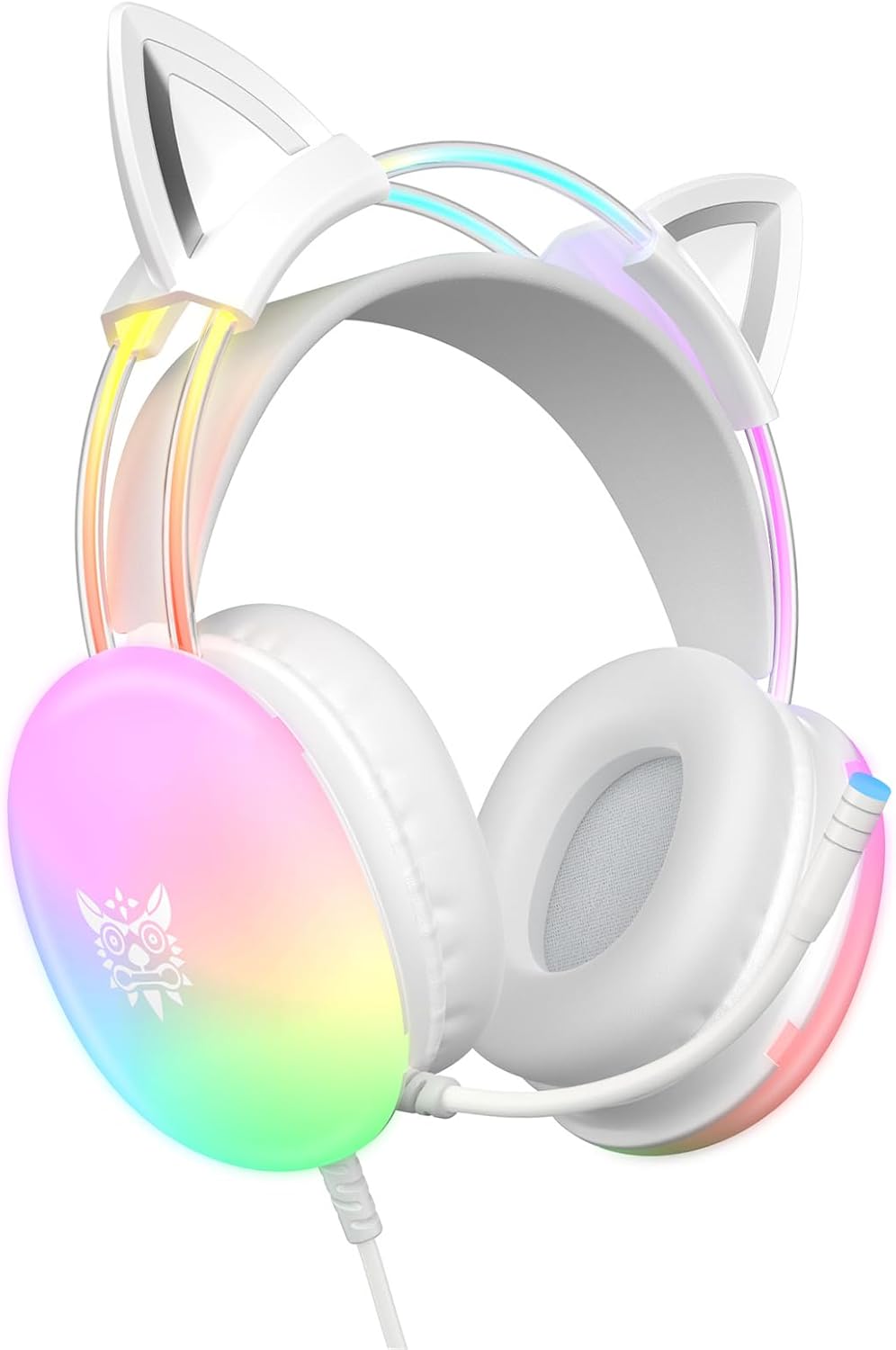 Cat Ear Gaming Headset with Mic, RGB Rainbow Lighting, Surround Sound, 3.5mm Wired Over-Ear Headphones for PC/Switch/Laptop, Lightweight and Adjustable Headband