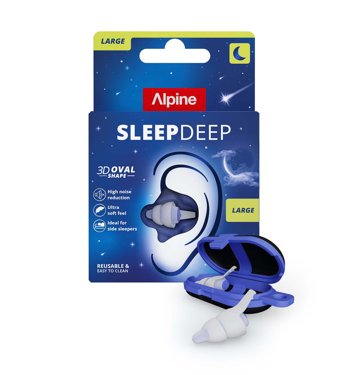 Alpine SleepDeep Bouchons d'Oreilles pour Dormir – Dormeurs sur le Côté & Ronflement – Bouchons Ultra-​doux Réducteurs de Bruit – 27 dB SNR – Hypoallergéniques, Sans Silicone – 1 Paire (L)