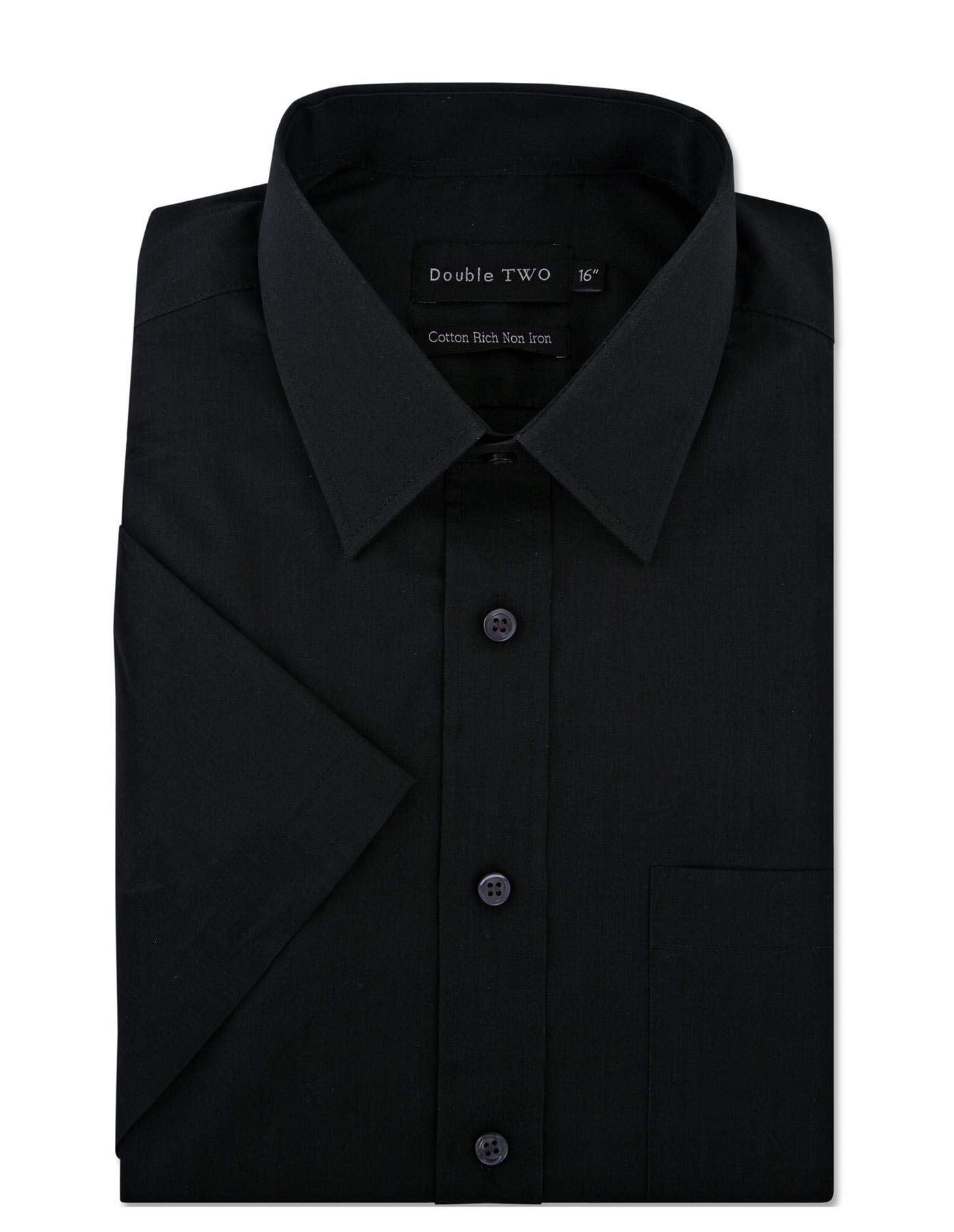 Double TWO Mens Short Sleeved Non Iron Cotton Rich Shirts (4500) in Black in 17.5
