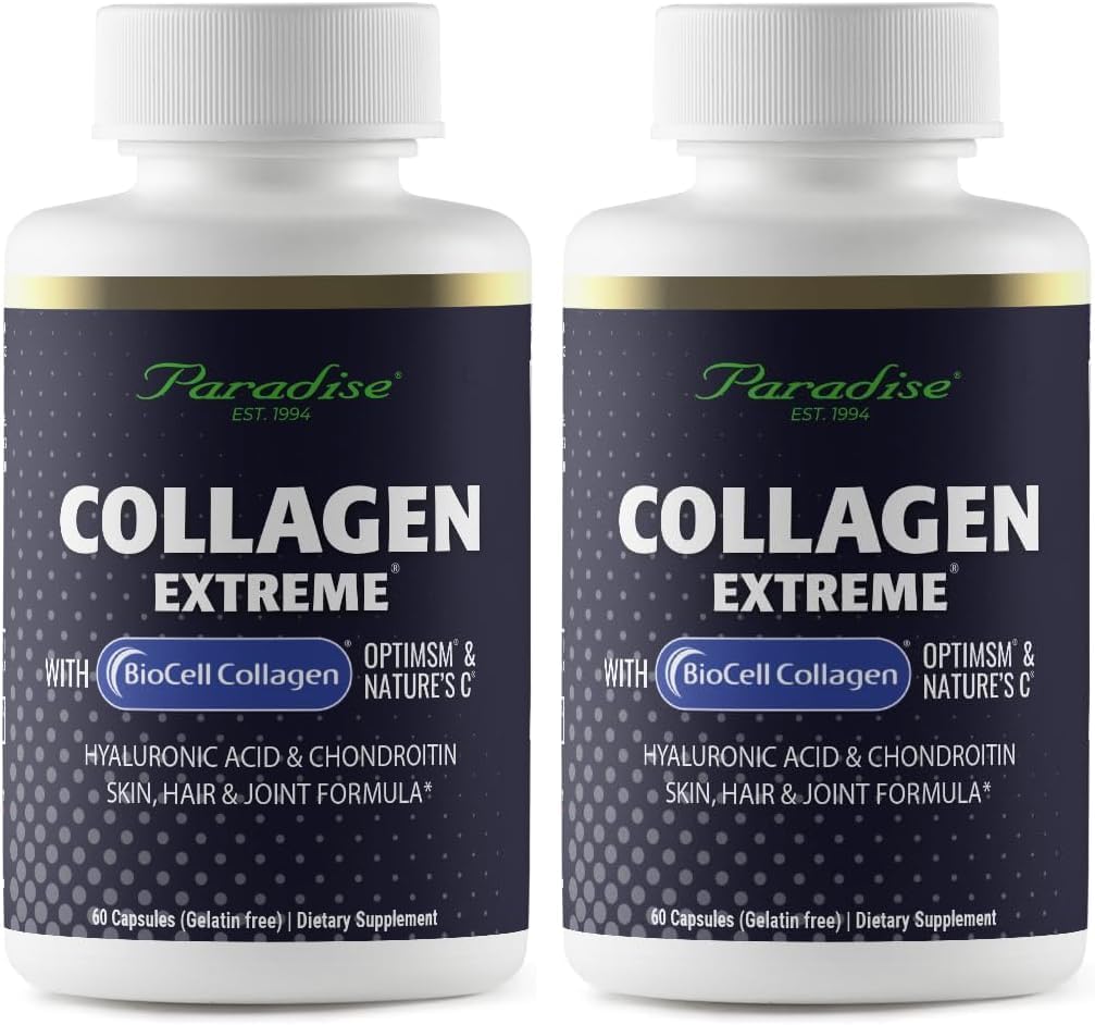 Paradise Herbs Collagen Extreme with Biocell Collagen, Hylauronic Acid and Nature's C, for Healthy Hair, Skin, and Joints, 120 Capsules