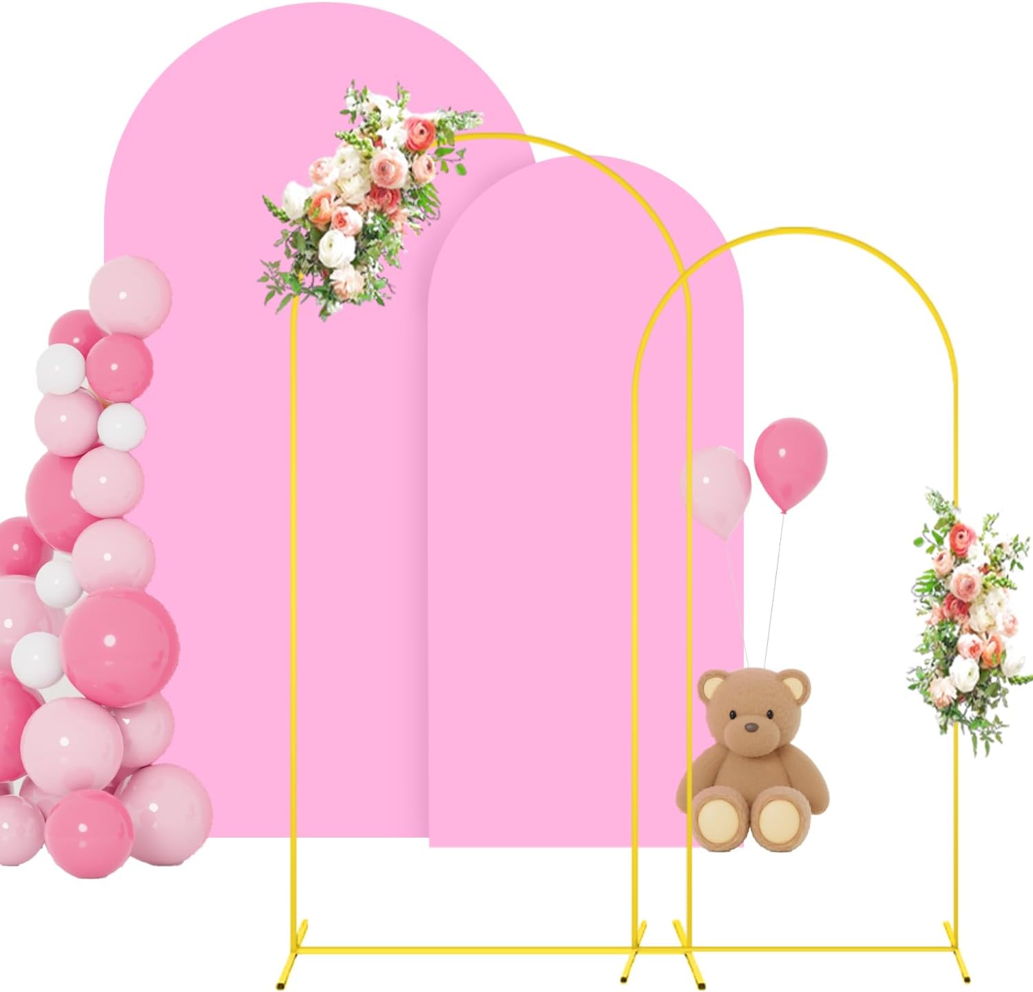 FOTSHARER Metal Arch Stand and Cover Set 7.2&6FT Pink Arch Backdrop Covers for Chiara Backdrop Stand Set of 2 Wedding Backdrop Arch Stand with Cover for Bridal Baby Shower Party Ceremony Supplies