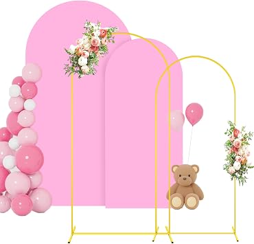 FOTSHARER Metal Arch Stand and Cover Set 7.2&6FT Pink Arch Backdrop Covers for Chiara Backdrop Stand Set of 2 Wedding Backdrop Arch Stand with Cover for Bridal Baby Shower Party Ceremony Supplies