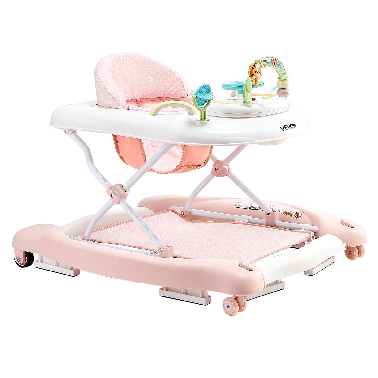 VEVOR Andador 5 en 1, Centro de Actividades Plegable con Ruedas, con Altura Ajustable y Cómodo Asiento de Respaldo Alto, Ayuda Antivuelco para Niños de 6 a 24 Meses, 720 x 665 x 530 mm, Rosa