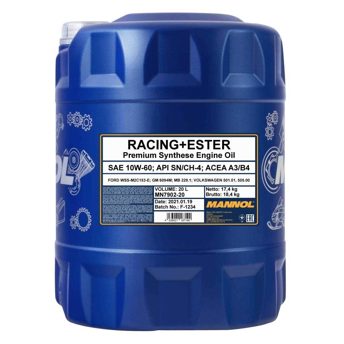 20 l de aceite de motor MANNOL Racing + Ester 10W-60 para 4 motores Doctor ADDITIV
