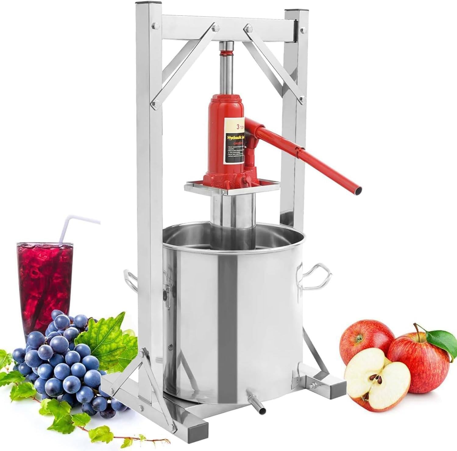 12L Stainless Steel Hydraulic Fruit Wine Press - Commercial Cider & Juice Extractor for Grapes, Carrots, Oranges & Vegetables - Durable & Efficient Juice Maker