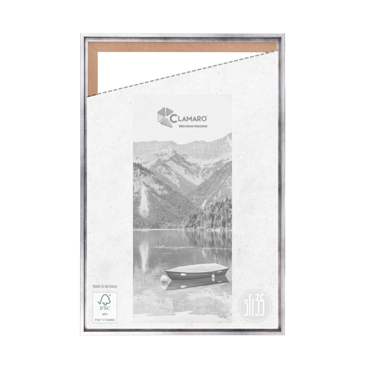 CLAMARO "SFR35" Shadow Joint Frame for 36x49 cm Stretcher Frame | Silver | MDF Wood Picture Frame for Stretcher Frame Canvases including Hanger and Mounting Material