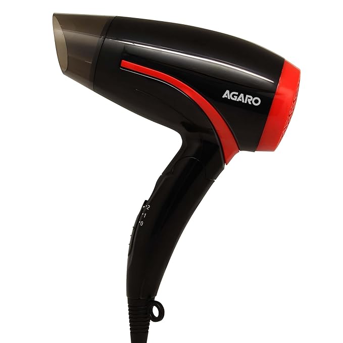AGARO HD1177 Hair Dryer with 1000 Watts Copper Motor, 2 Speed & Temperature Settings,Foldable Handle, For both Men & Women, Black & Red at Rs. 499