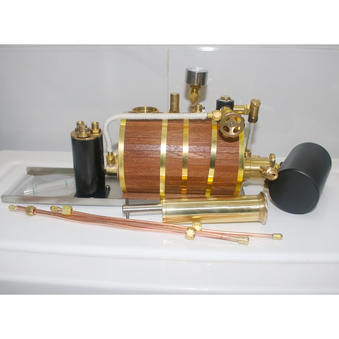 B-1 Dampfkessel Modell für EIN-/Zwei-/Dreizylinder Dampfmaschine Modell, Horizontales 200ML Kesselmodell Boiler Modellbausatz für 70cm Dampfschiffe, Ornament Geschenk -RTR