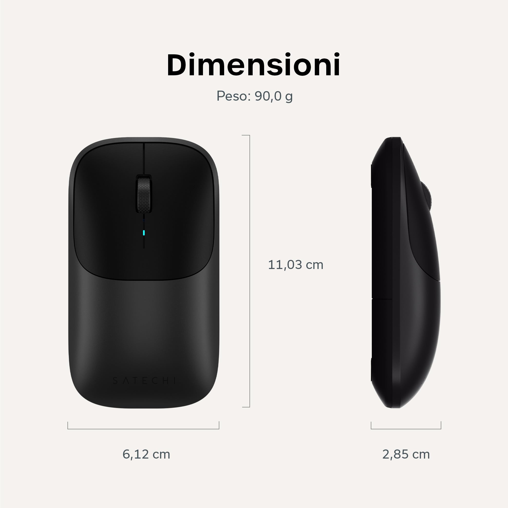 Satechi Mouse Wireless Slim EX, Bluetooth e 2,4 GHz, Nero Siderale | Fino a 3 mesi di autonomia, clic silenziosi, multi-dispositivo, in alluminio opaco, per MacBook, Windows e altro