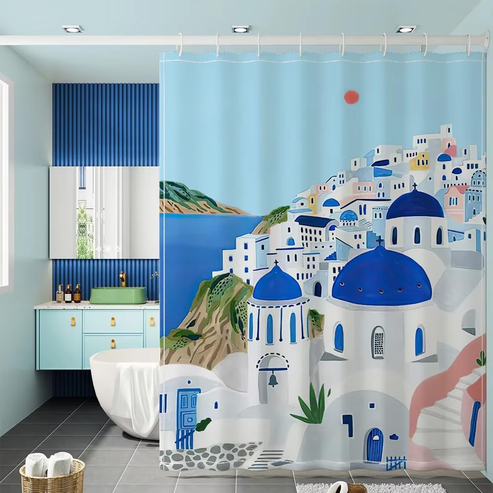 Rideau de douche imperméable Morandi Town anti-éclaboussures 160x180