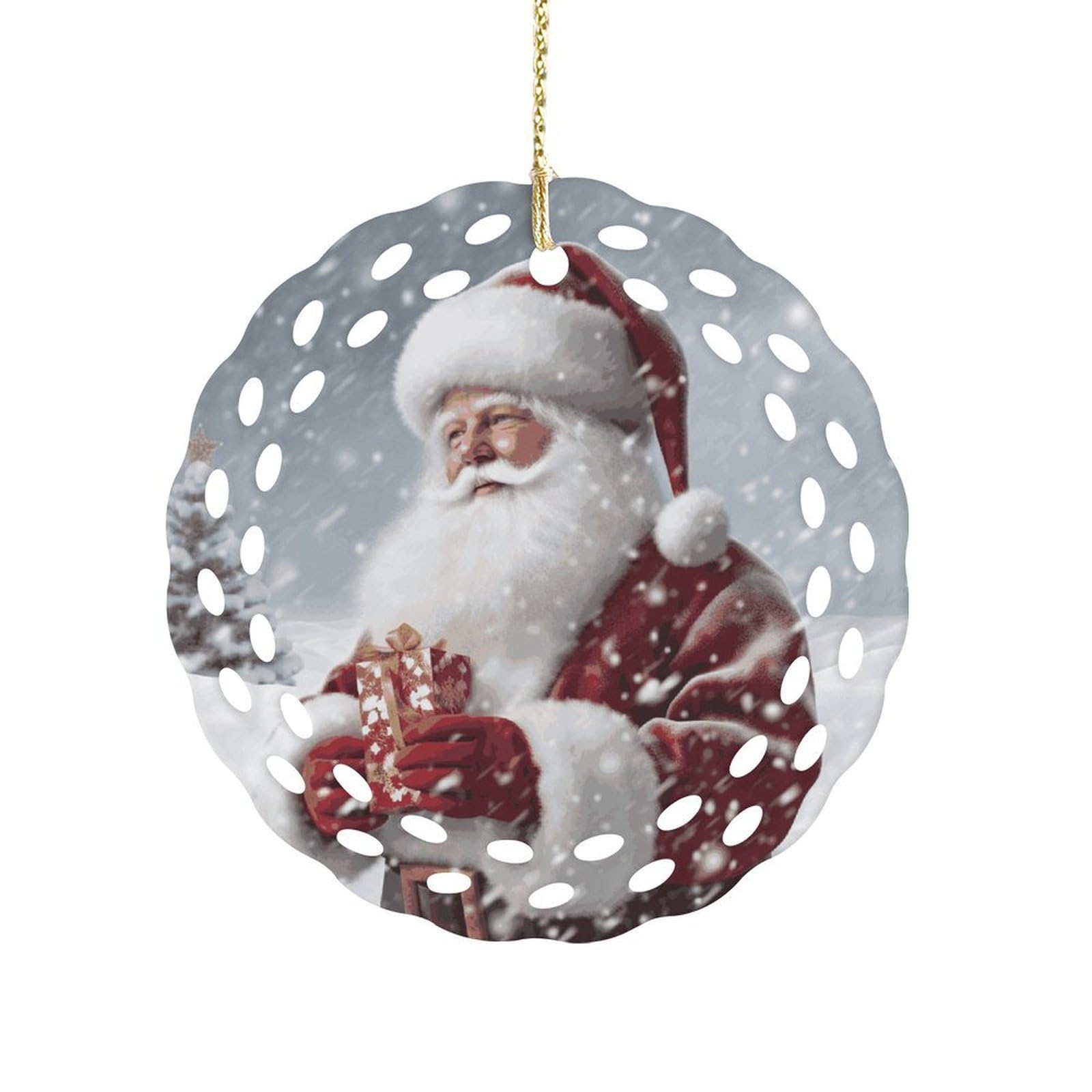 Wsoihfec Women's Style Santa Claus Snow Secenry Hanging Ornament 3 Inch Round,1-Pack,Xmas Decor -Two-Sided Printed,Friend Ornament Gifts For Friends Coworker Sisters