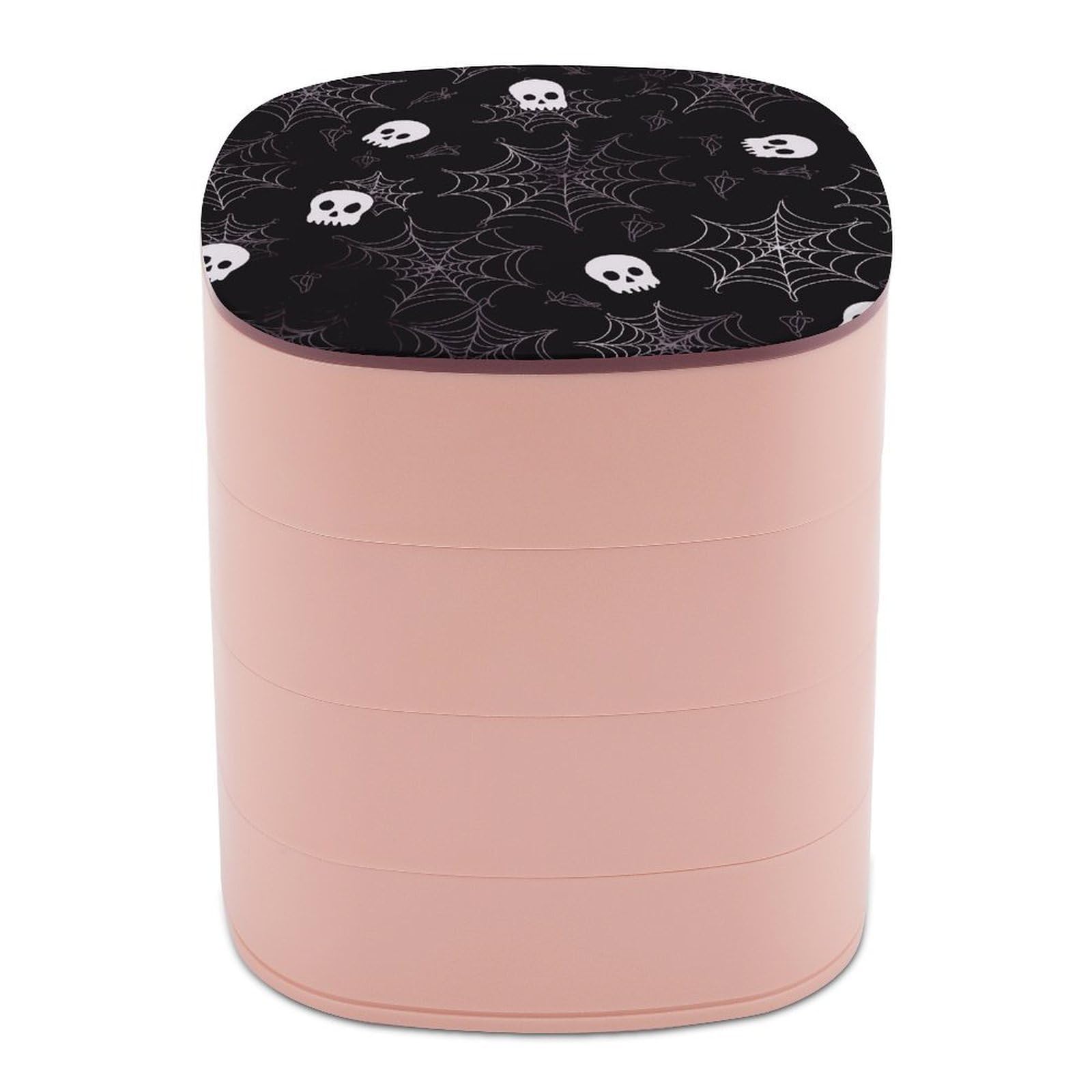VstaDank Halloween Goth Jewelry Box with Mirror Travel Small Jewelry Case for Women 4-Layer Rotatable Jewelry Organizer Storage Box Portable Jewelry Storage Case for Rings Earrings