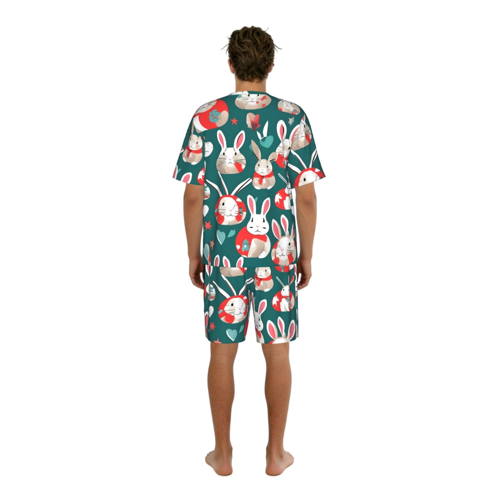 Conjunto de pijama clásico para hombre, con estampado de conejos, pantalones cortos de pijama suaves para hombre, perfecto para las noches de verano