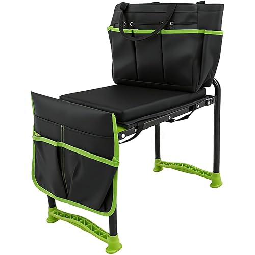 Garden Kneeler and Seat, Heavy Duty Garden Stool with 11" Wide Detachable Kneeling Pad, Foldable Garden Bench Chair with Gardening Tool Pouch and Bag, Gardening Gifts for Women, Seniors
