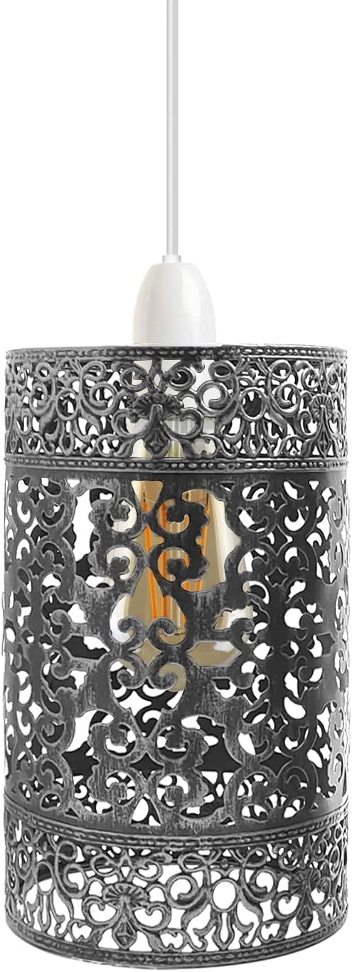 Industrial Metal Lampshade Light Wire Cage Balloon Art Industrial Vintage Style Black Hanging Pendant Light Fixture Metal Wire Cage Lamp Guard Pomelo Lampshades. (Drum Cage Brushed Silver) โ image 1