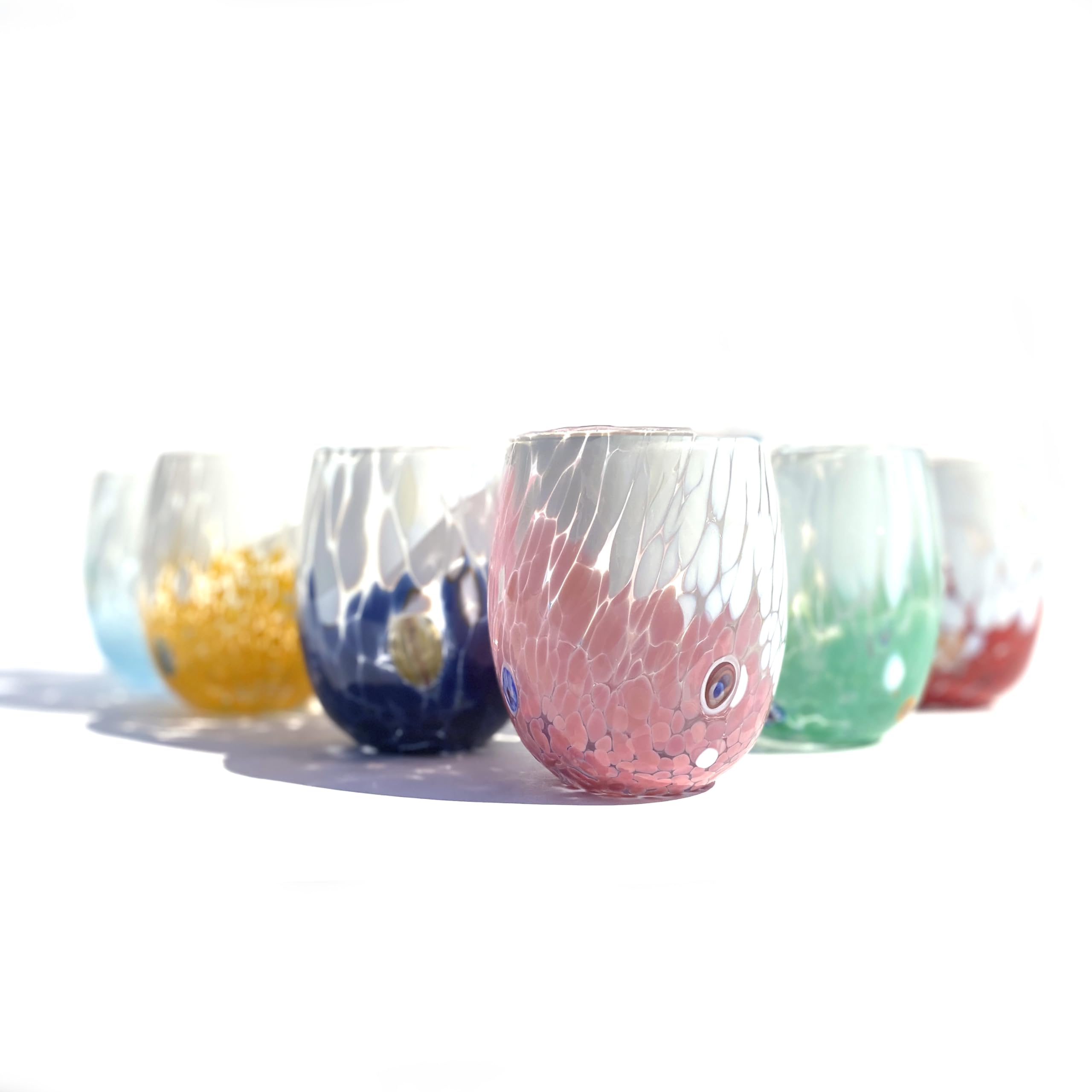 MAZZEGA ART & DESIGN - 6 Bicchieri Acqua Big Bicolor in Vetro Soffiati e Lavorati a Mano con Murrine di Murano, linea “I Colori di Murano” 435 ml. Made in Italy (MIX-SR, 6)