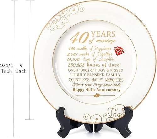 Miniatura 7 de Regalos de boda de 40 aniversario para esposa, plato de 40 aniversario con lámina de oro de 24 quilates, decoraciones de feliz aniversario de 40